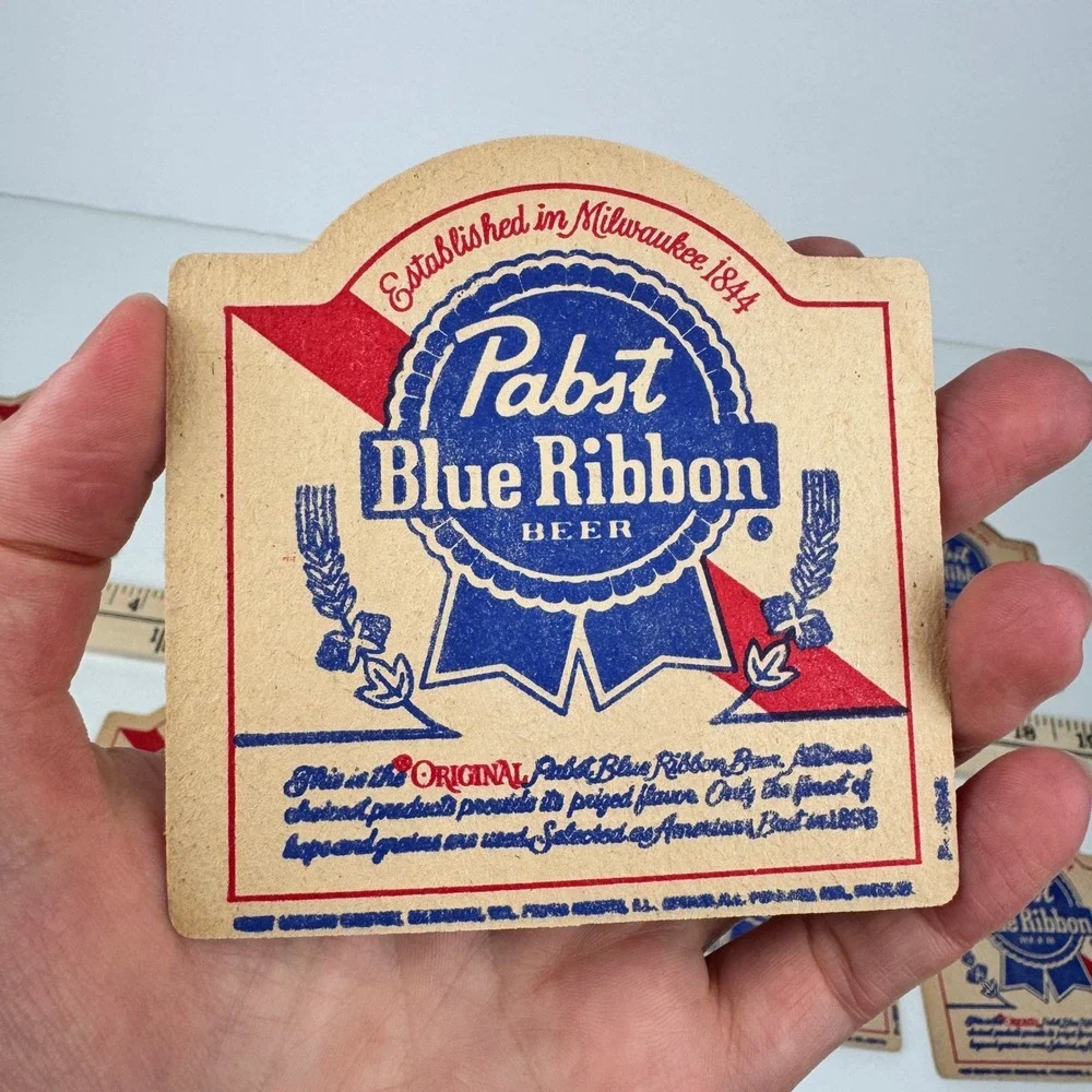 10 Vtg Pabst Blue Ribbon Beer Thin Cardboard Drink Coaster Collectible Used READ